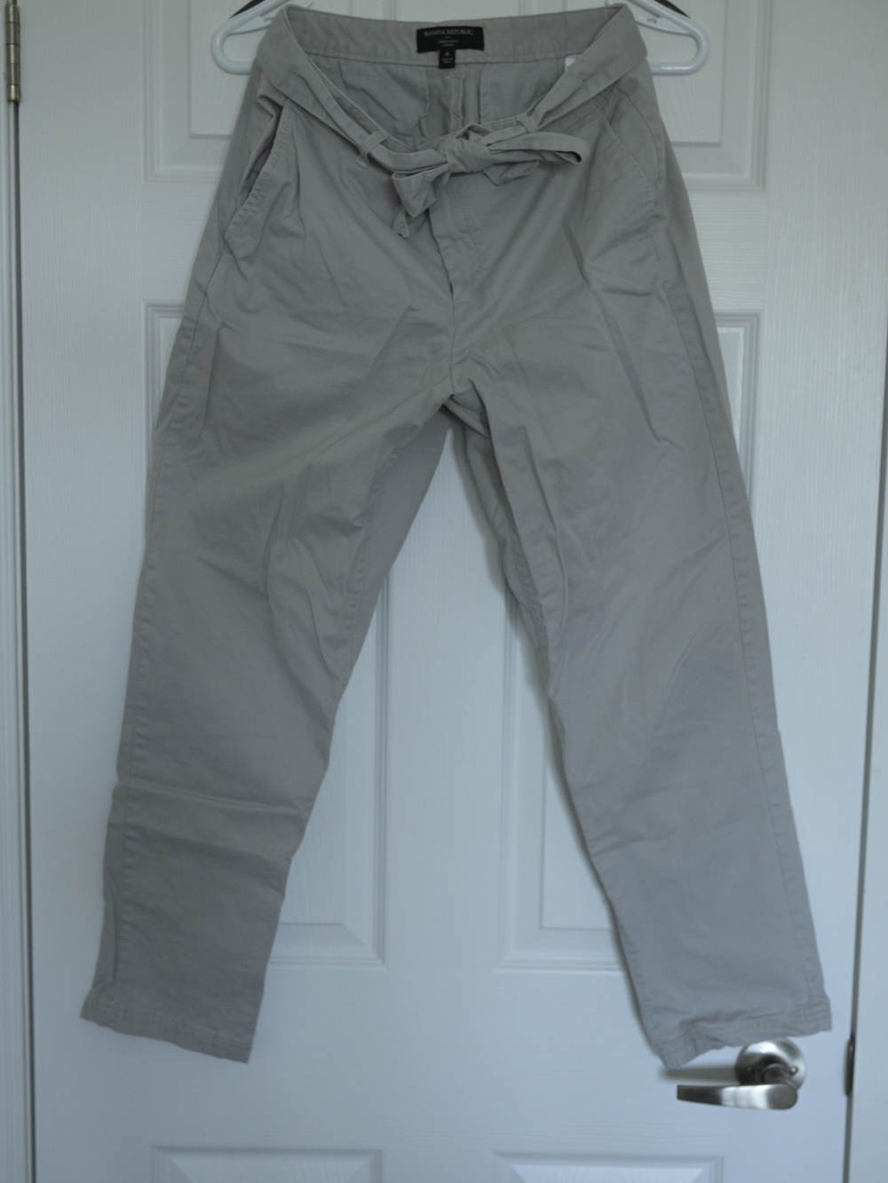 Banana Republic Light Gray Tie-Waist Cropped Chinos